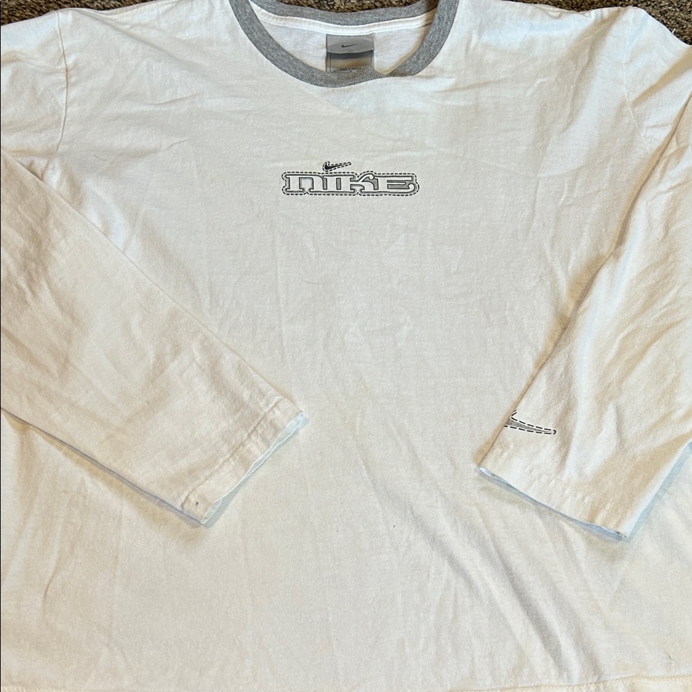 Nike Men's White Long Sleeve Tee with Gray Accents